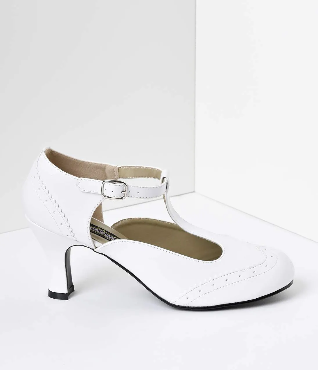 1920s White T-Strap Mary Jane Kitten Heels