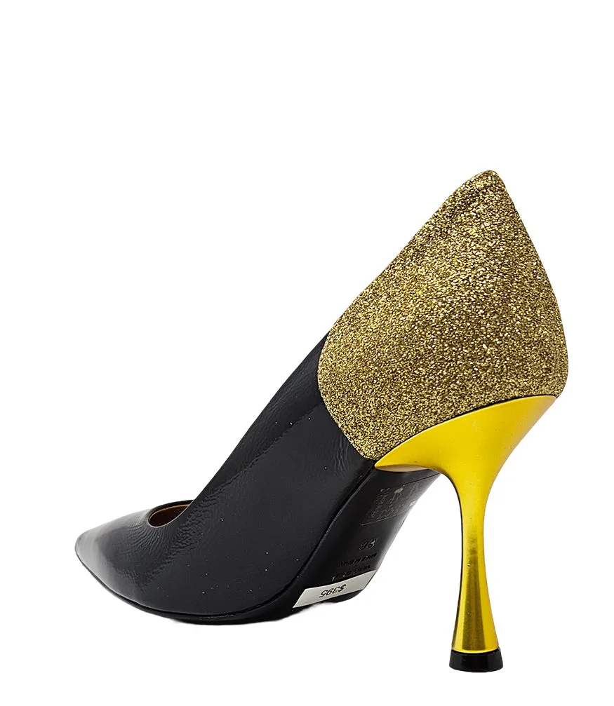 Alena Black/Gold High Heel Glitter Pump