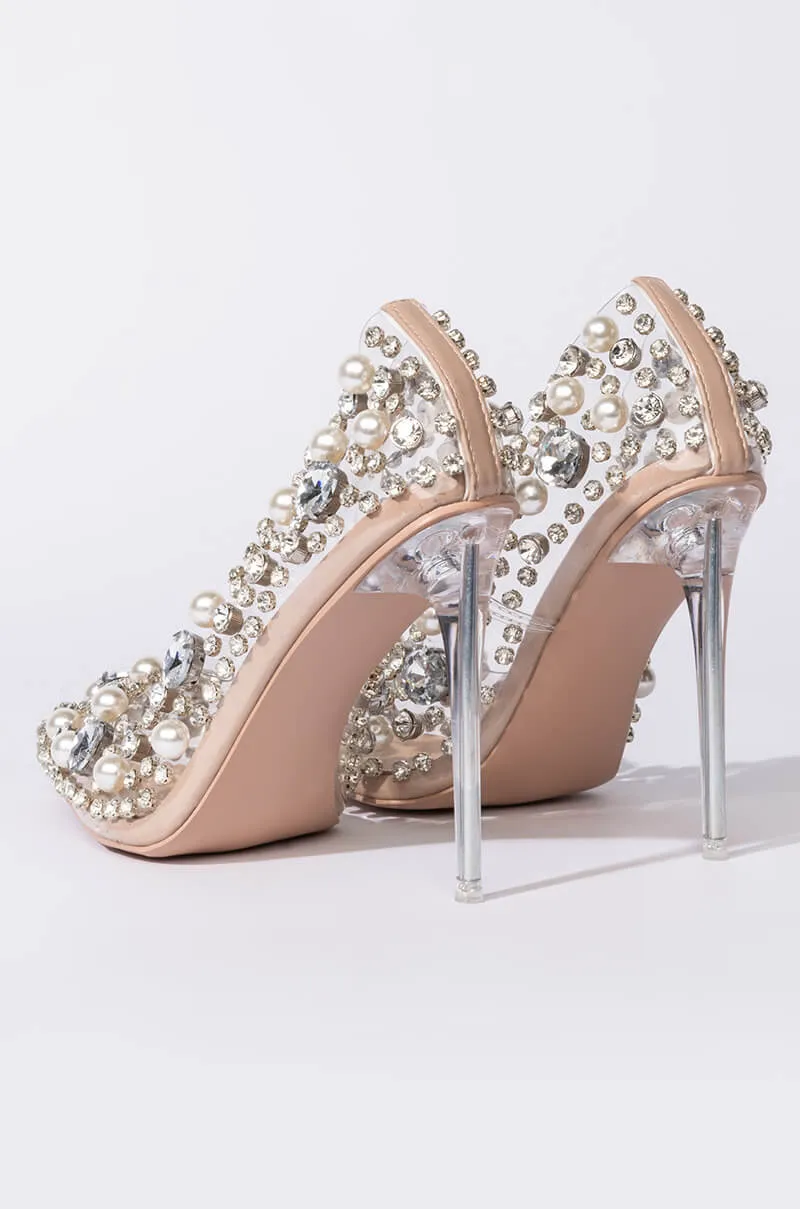 AZALEA WANG DIAMONDS AND PEARLS STILETTO PUMP IN NUDE