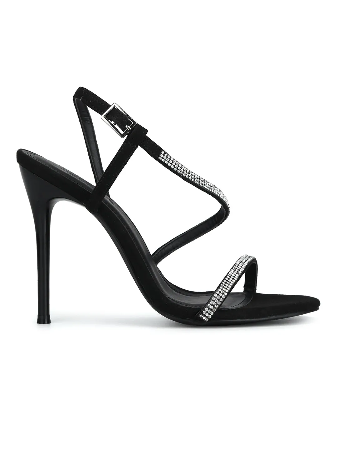 Black Micro Diamante Barely There Stiletto Heels