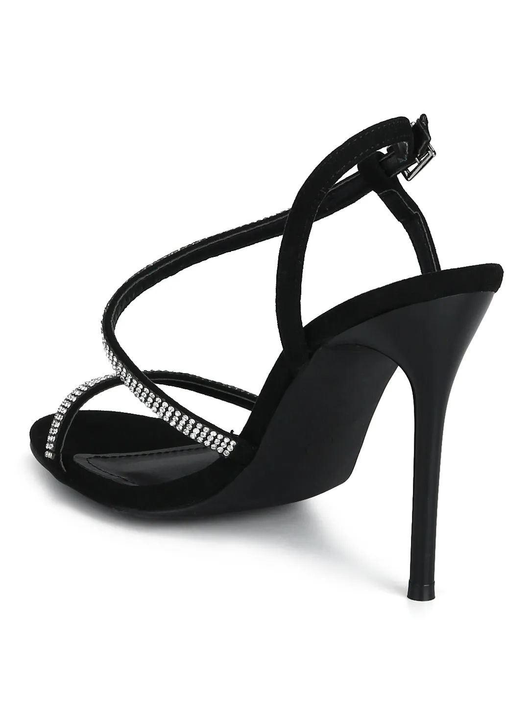 Black Micro Diamante Barely There Stiletto Heels