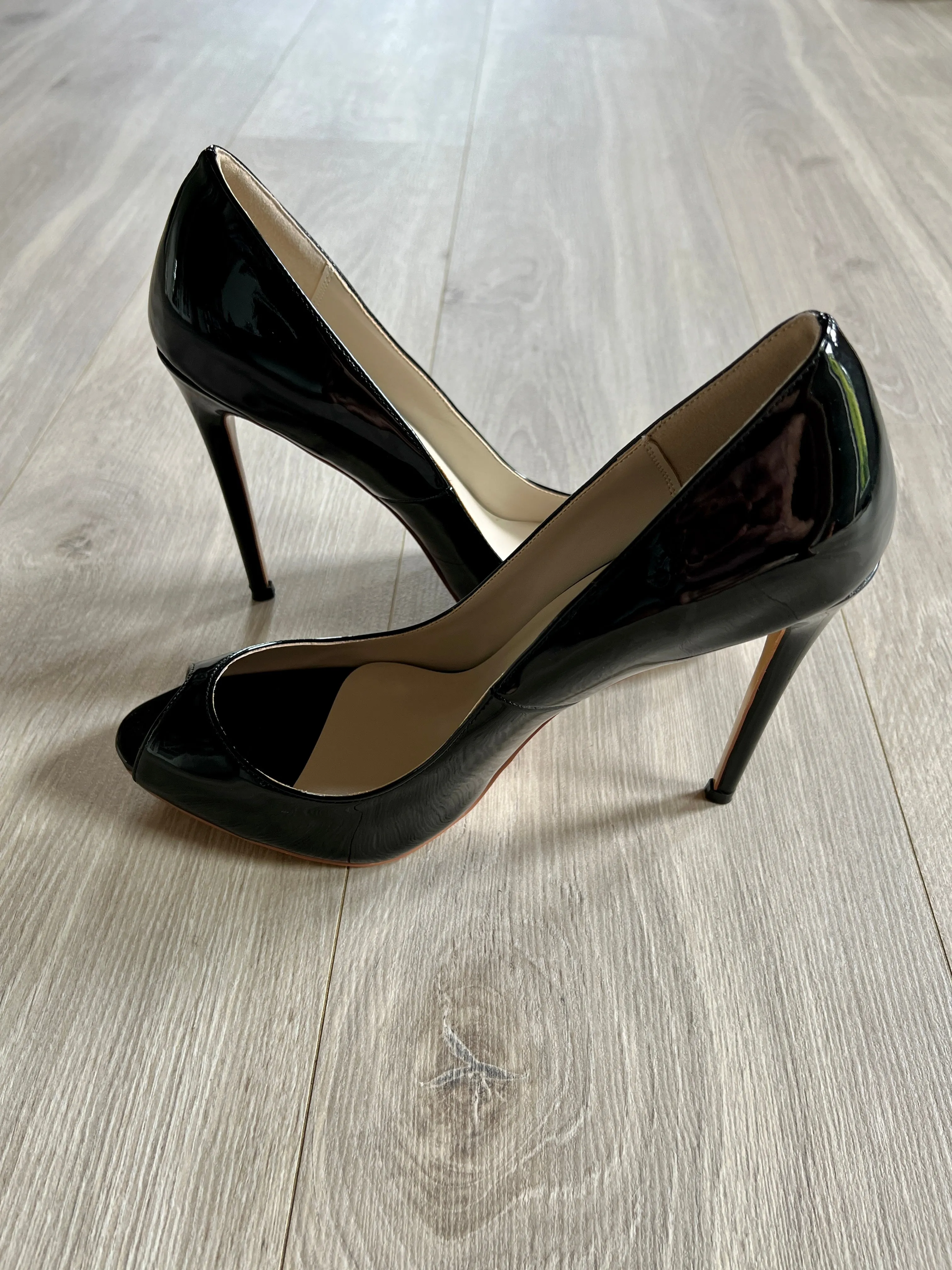 Black Patent leather Peeptoe Pumps