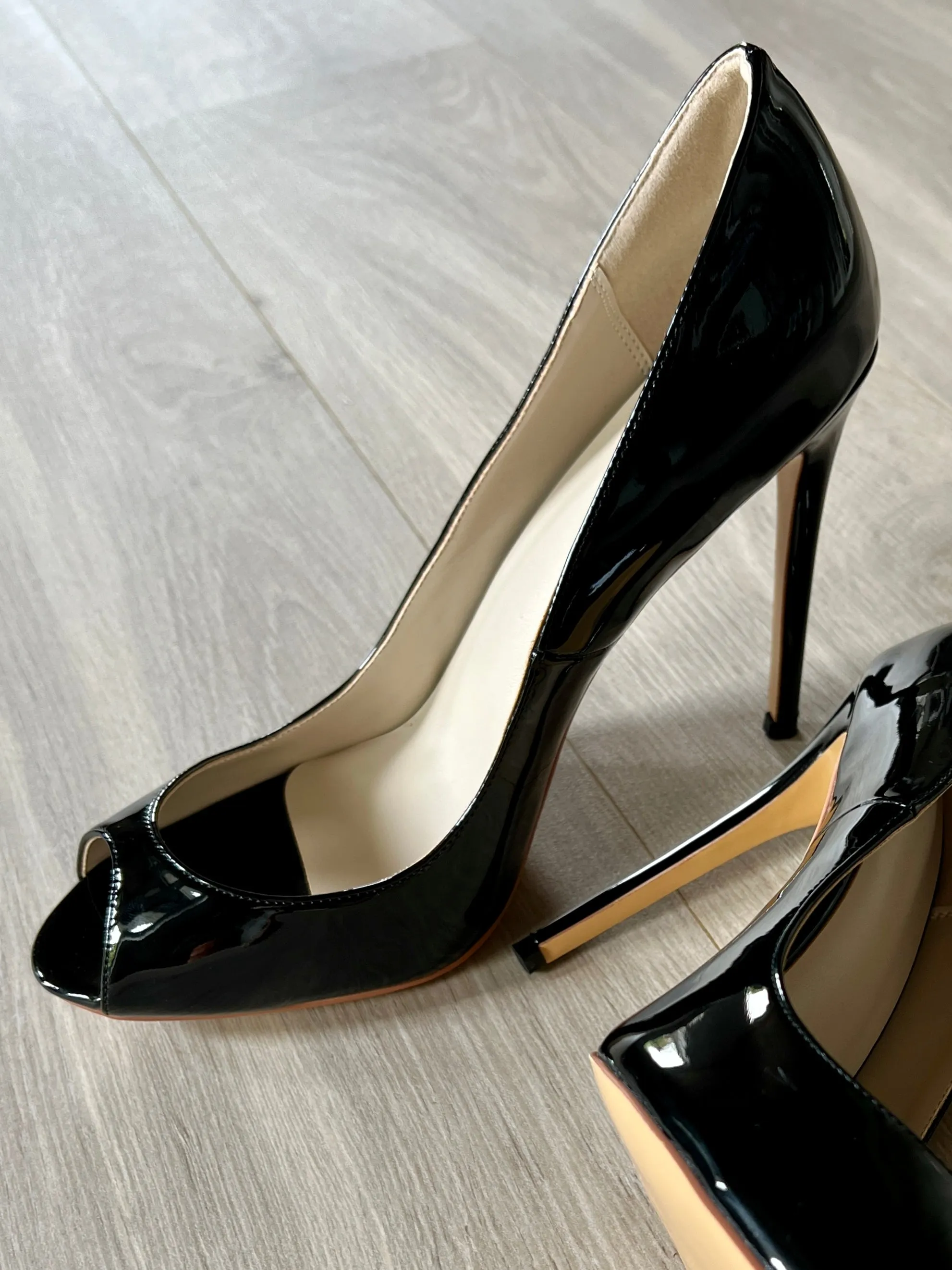 Black Patent leather Peeptoe Pumps