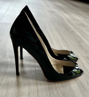 Black Patent leather Peeptoe Pumps