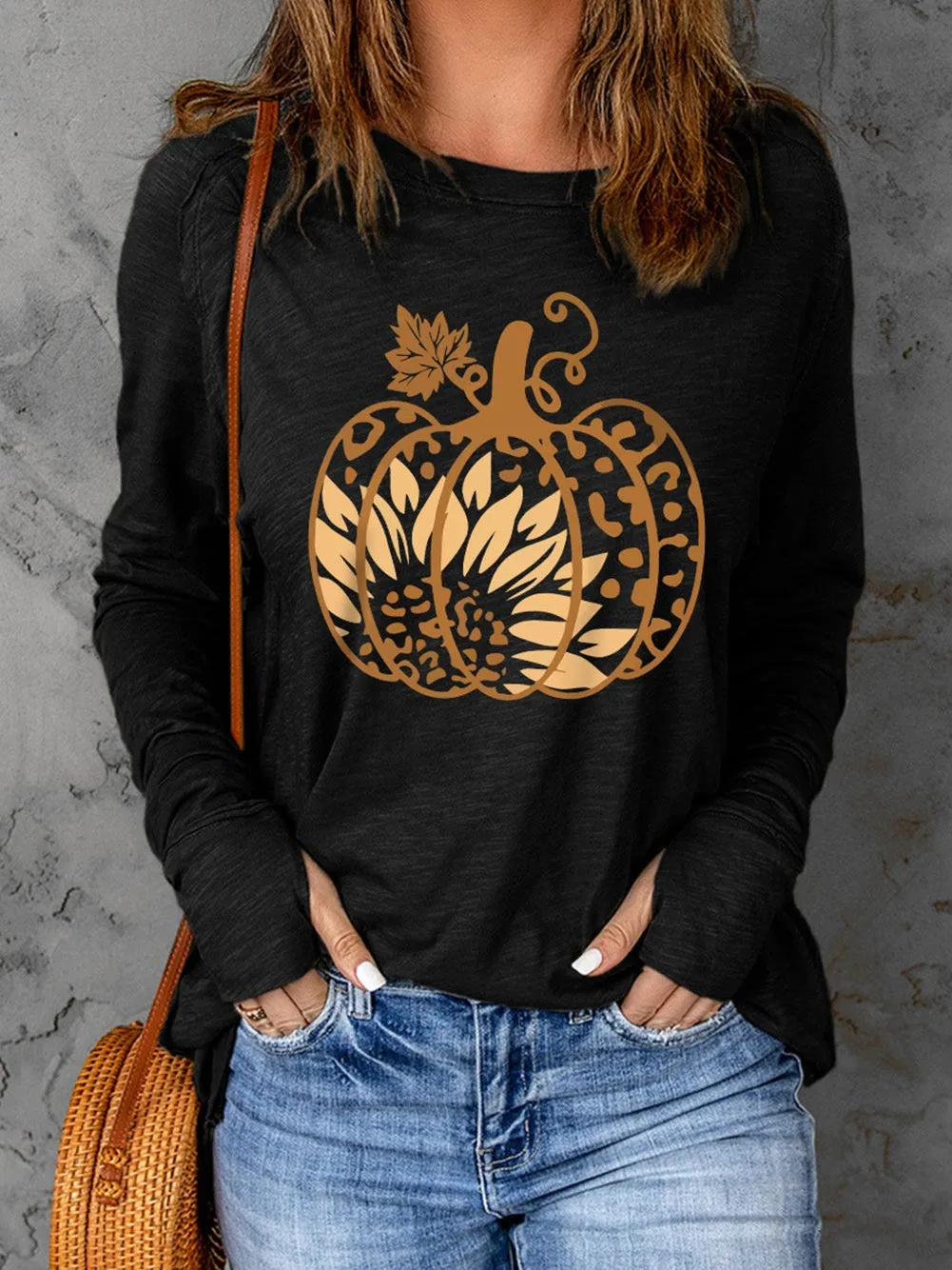 Blooming Sunflower Pumpkin Patch Graphic Top with Thumbhole Sleeves