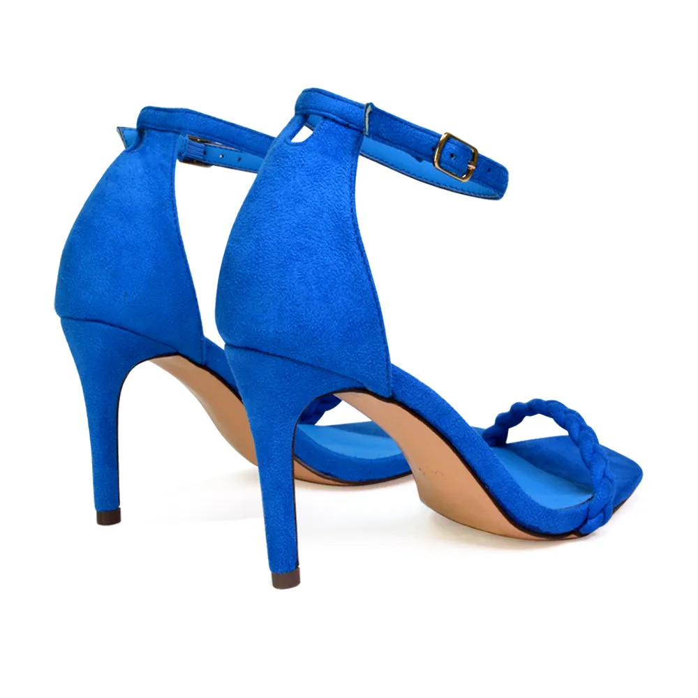 Brookes Woven Strappy Square Toe Stiletto High Heel Sandals in Blue