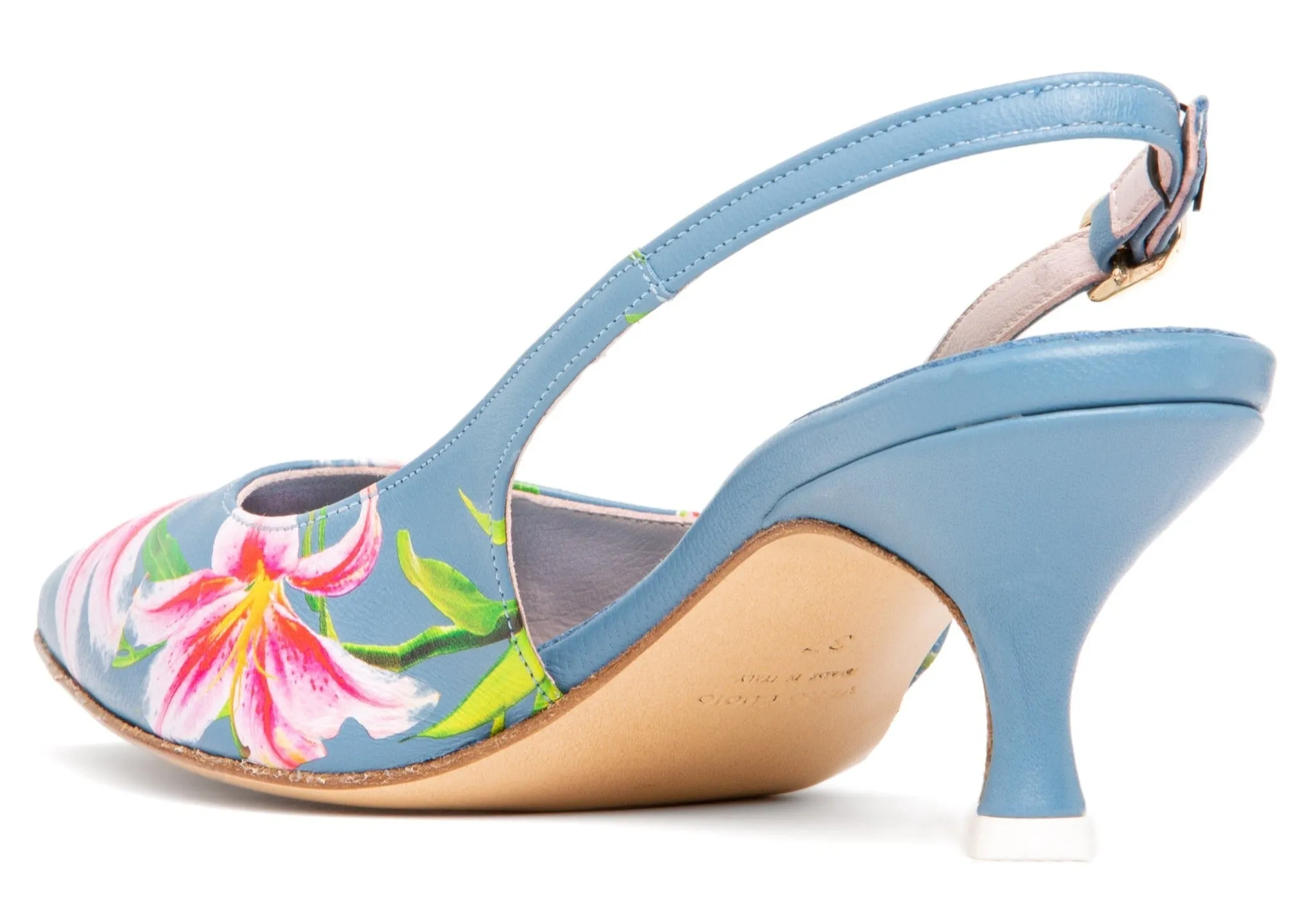 Cancun Blue Floral Printed Leather