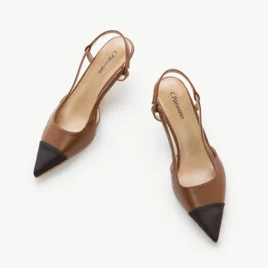 Cap-Toe Slingback Pumps (Helen) Brown