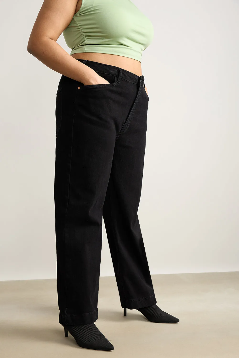 Charcoal Charm High Waist Straight Jeans