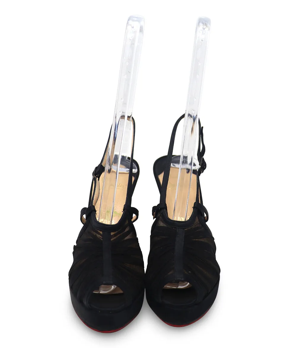 Christian Louboutin Black Satin Tulle Heels sz 7