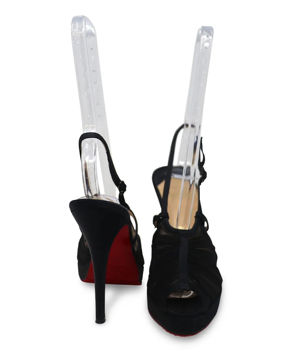 Christian Louboutin Black Satin Tulle Heels sz 7