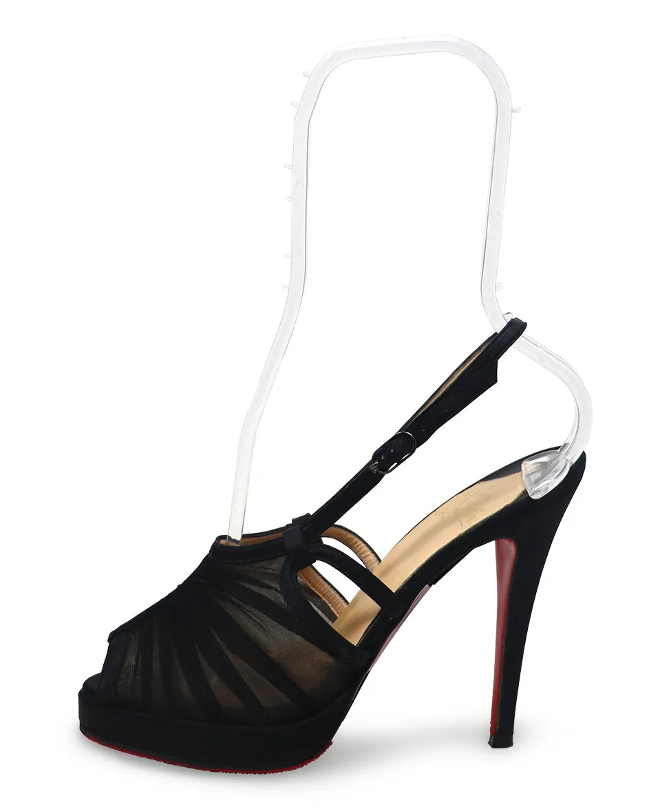 Christian Louboutin Black Satin Tulle Heels sz 7