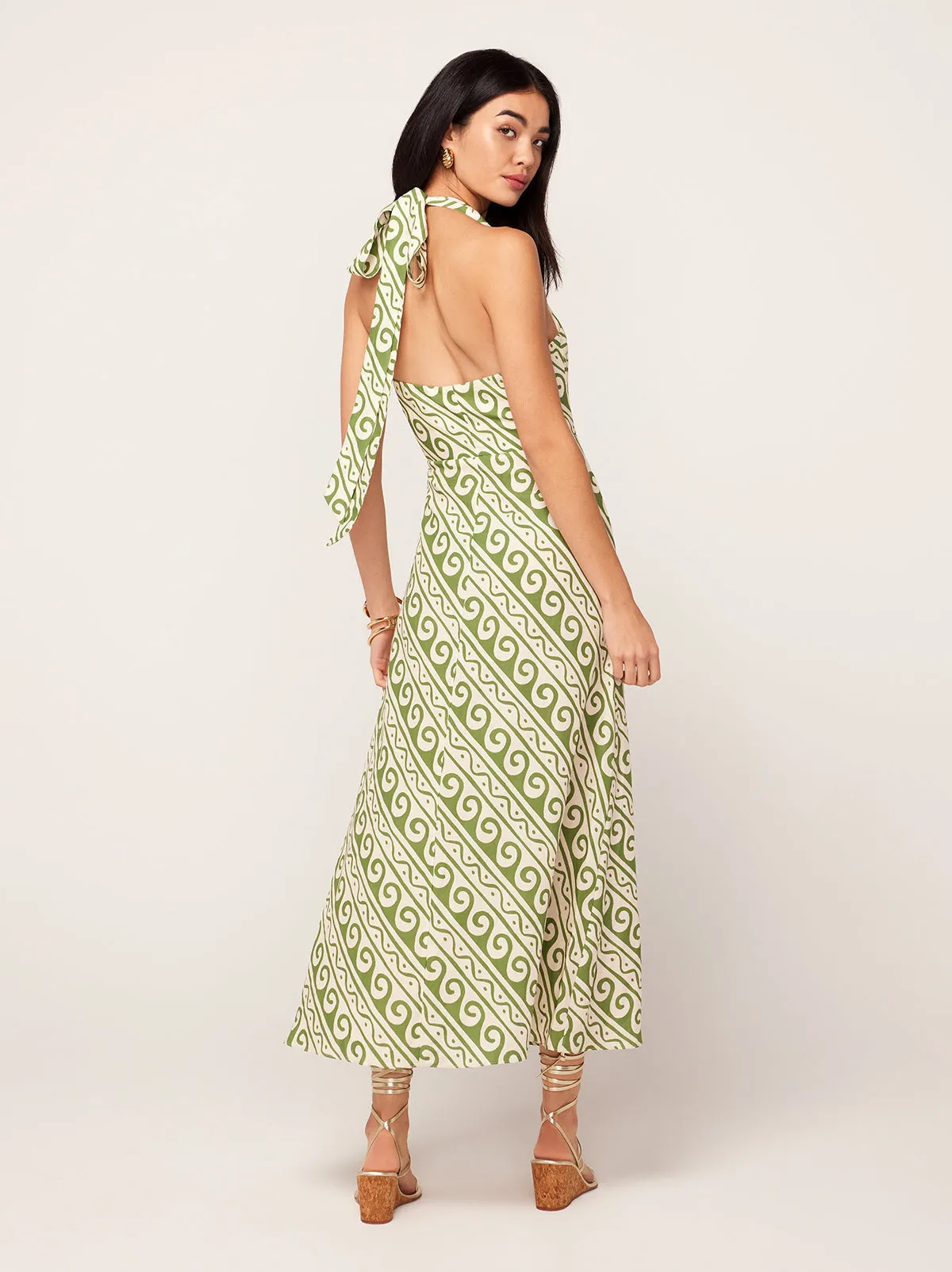 Claudia Green Wave Print Midi Dress