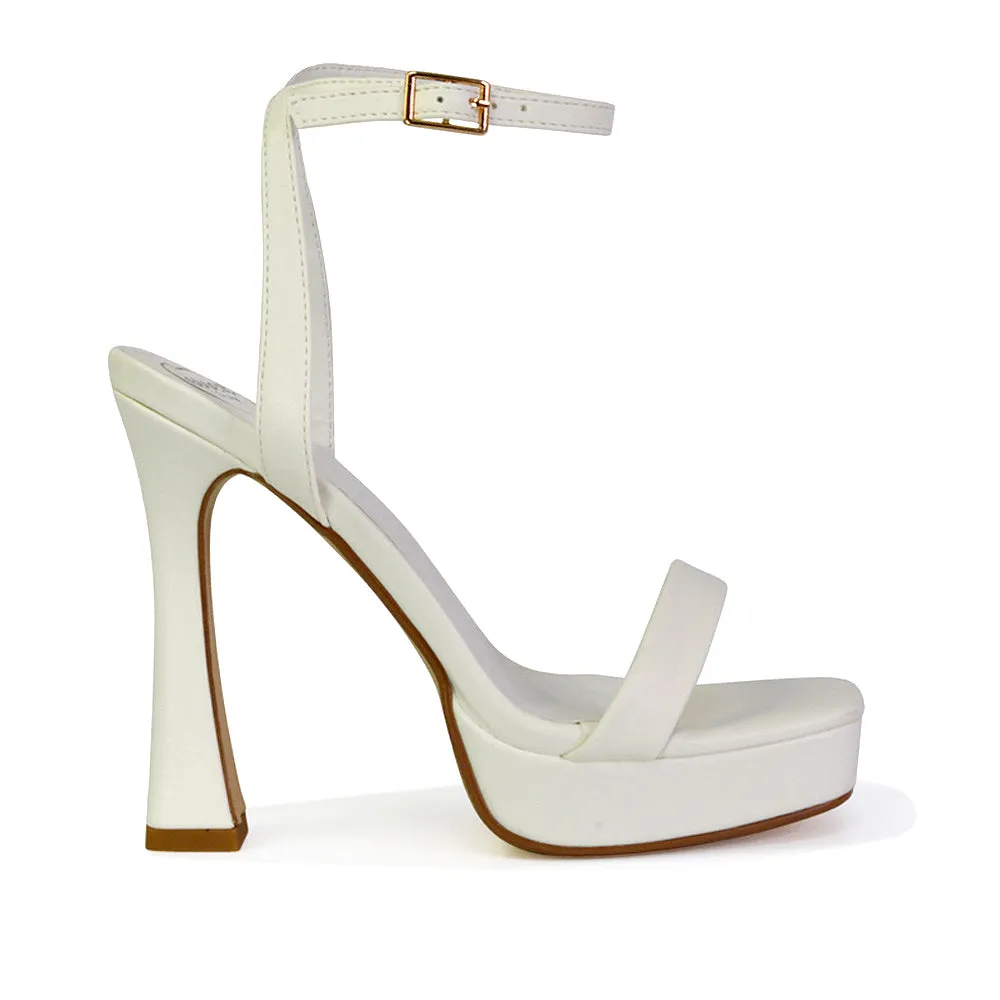 Coconut Strappy Block High Heel Strappy Platform Sandals in White