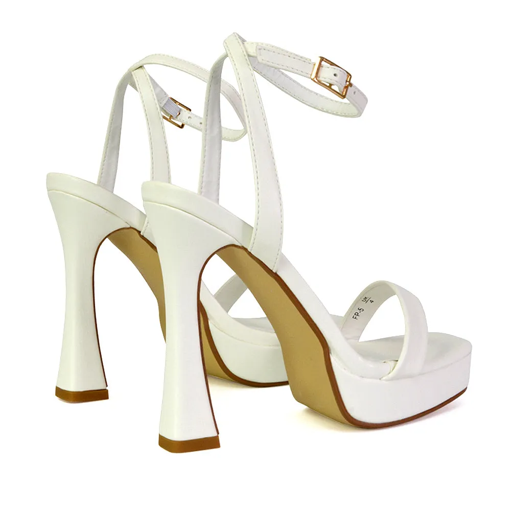 Coconut Strappy Block High Heel Strappy Platform Sandals in White