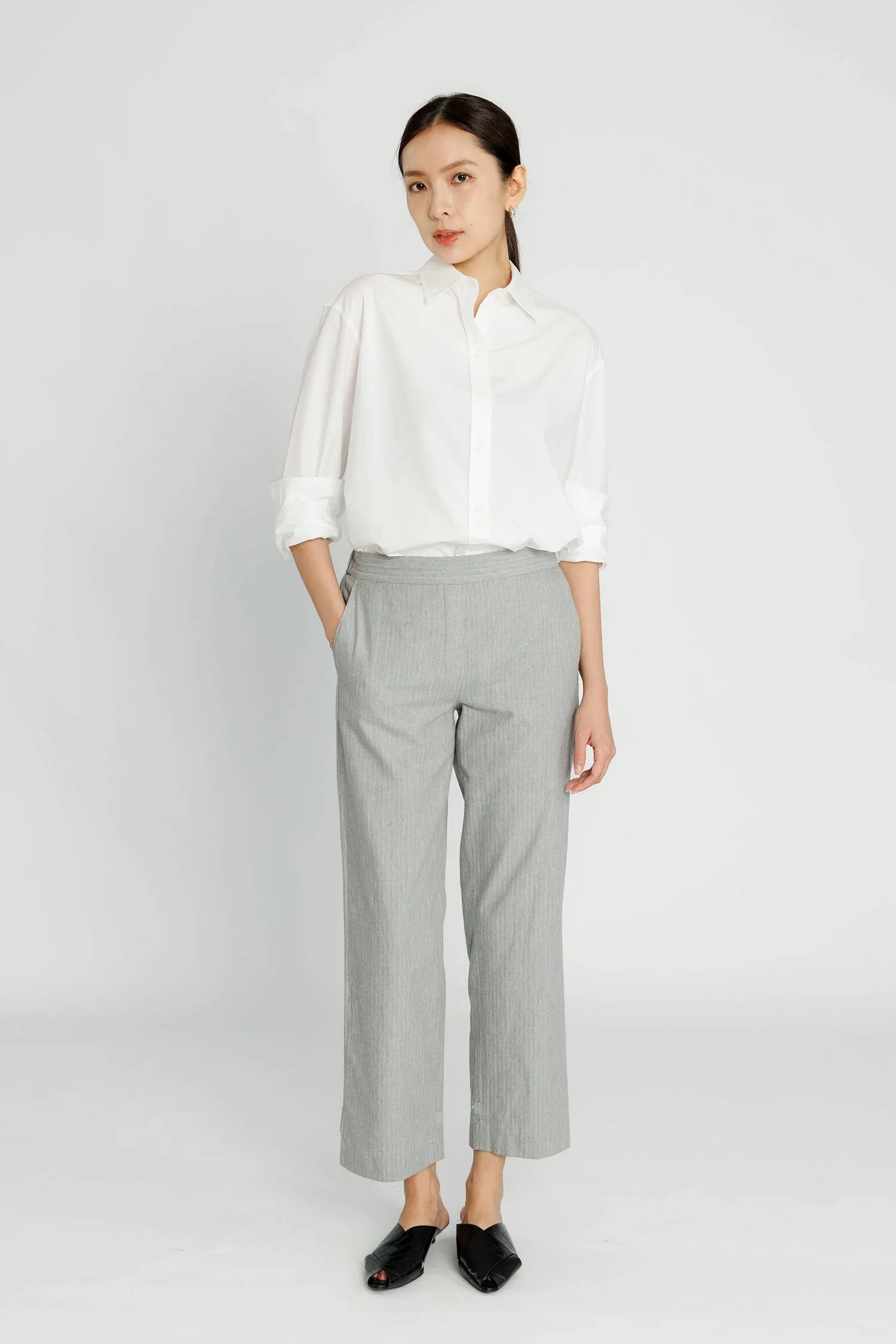 Convertible Crop Pant - Grey Herringbone