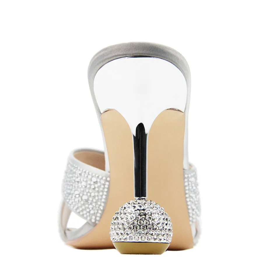 Crystal Sphere and Studded High Heels Sandals