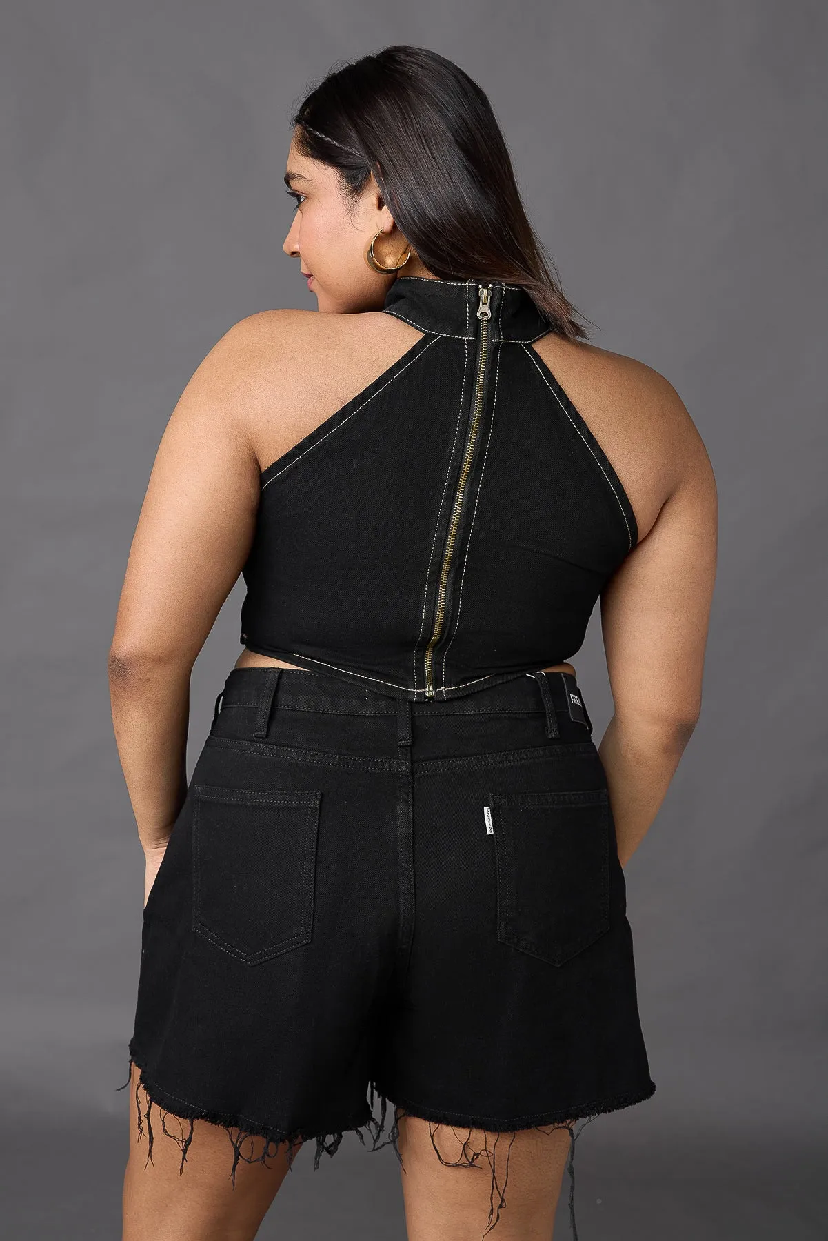 Curve Gothic Chained Black Denim Top