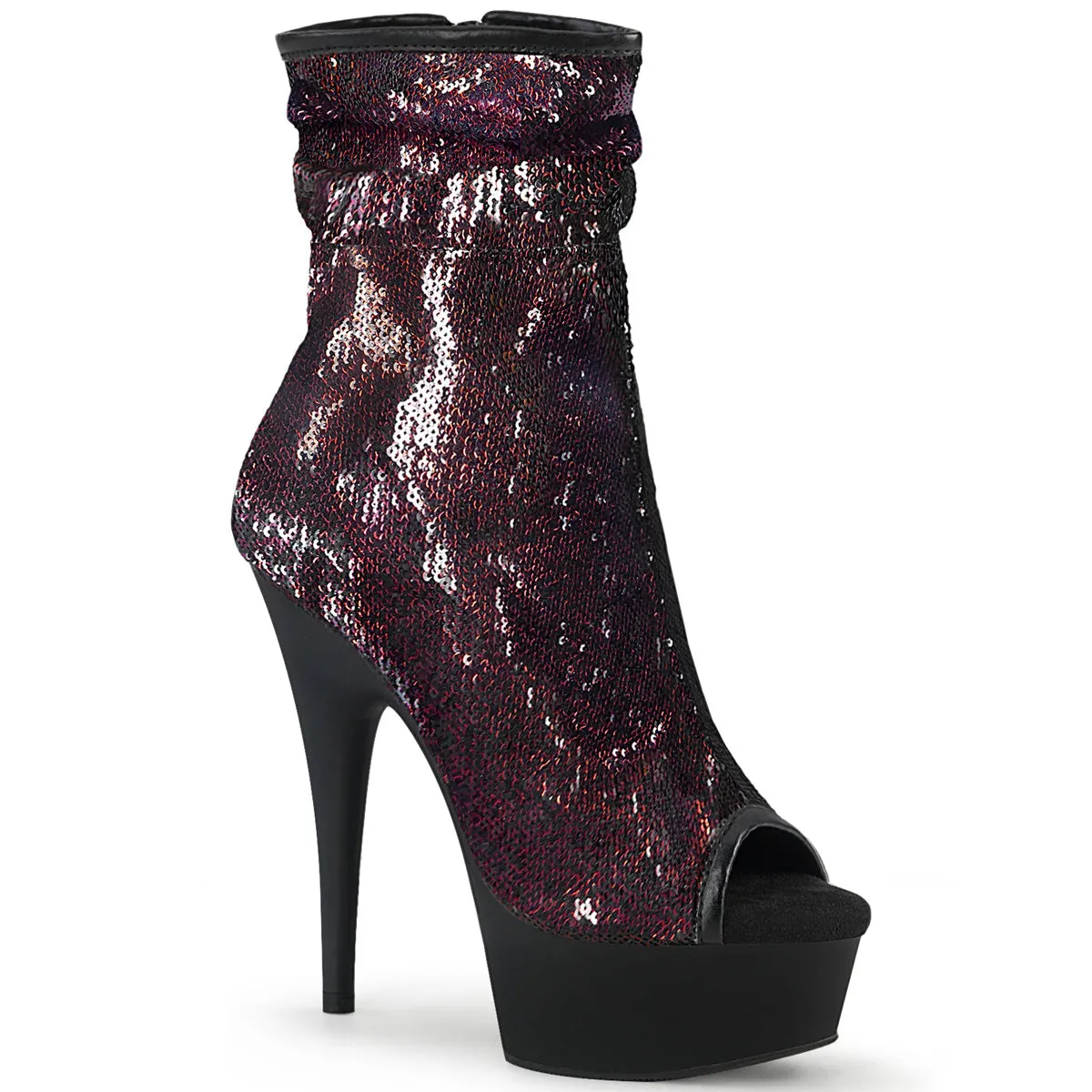 DELIGHT-1008SQ Pleaser Shoes Burgundy Sequin Platform Sexy Boot Clearance