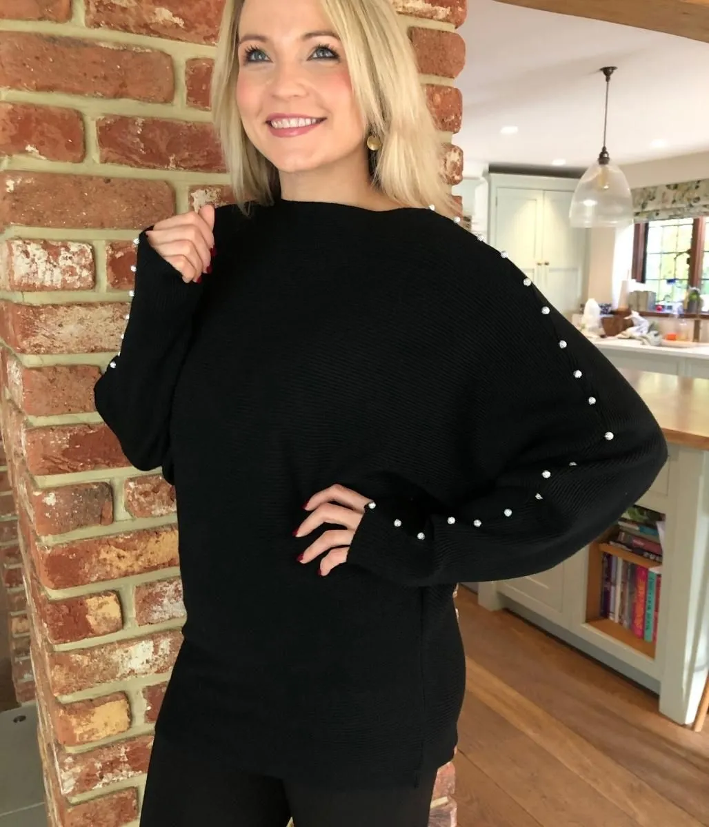 Diamante Stud Ribbed Batwing Jumper