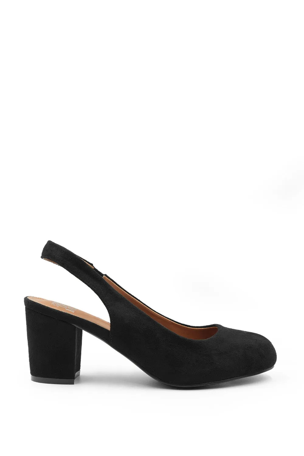 EDITH BLOCK HEEL SLINGBACK SHOES IN BLACK SUEDE