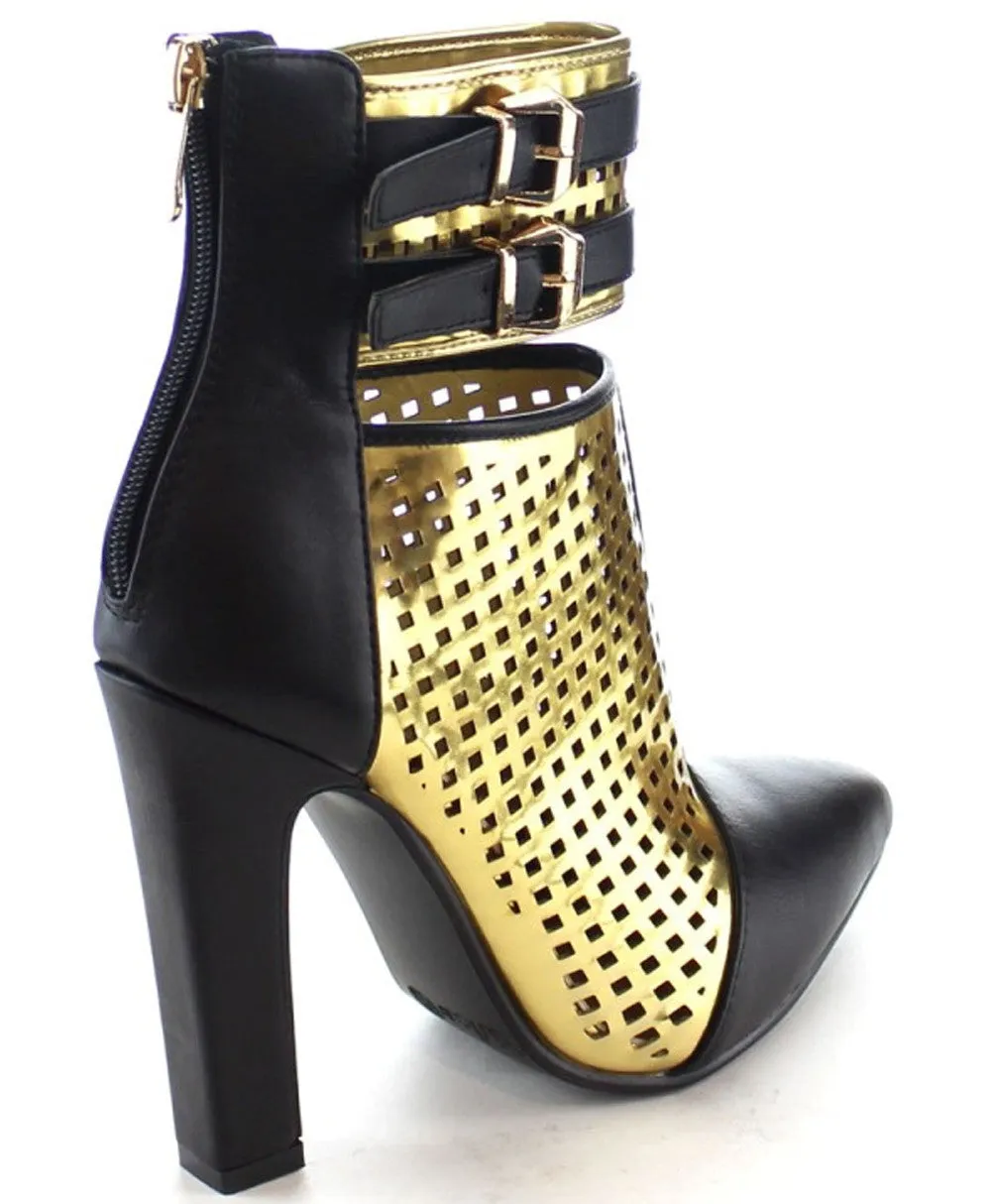 Gigi Black & Gold Boots 3" Heel