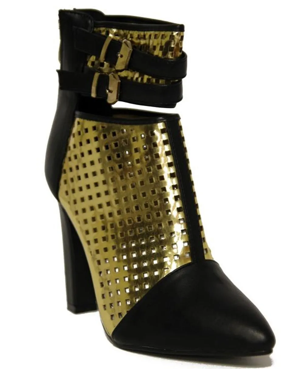 Gigi Black & Gold Boots 3" Heel