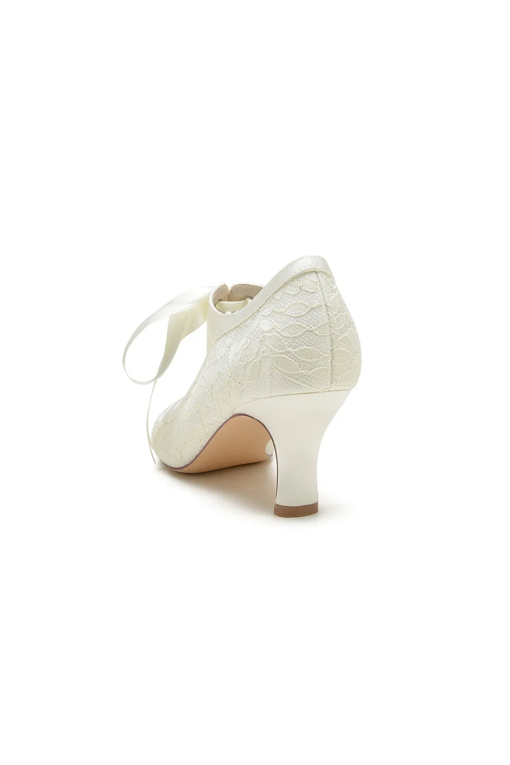 Ivory Lace High Heels Featuring a Classic Bow Design