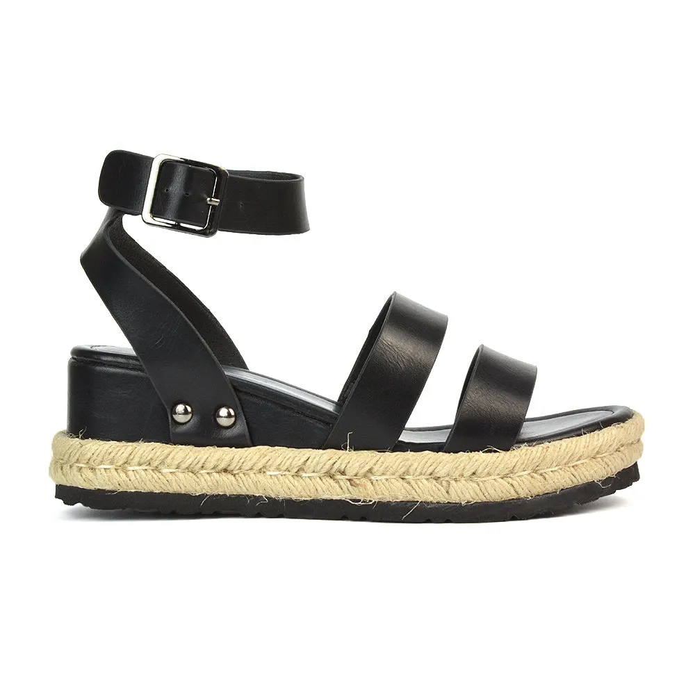 Jorja Platform Wedge Heel Sandals Espadrilles in Gold Metallic