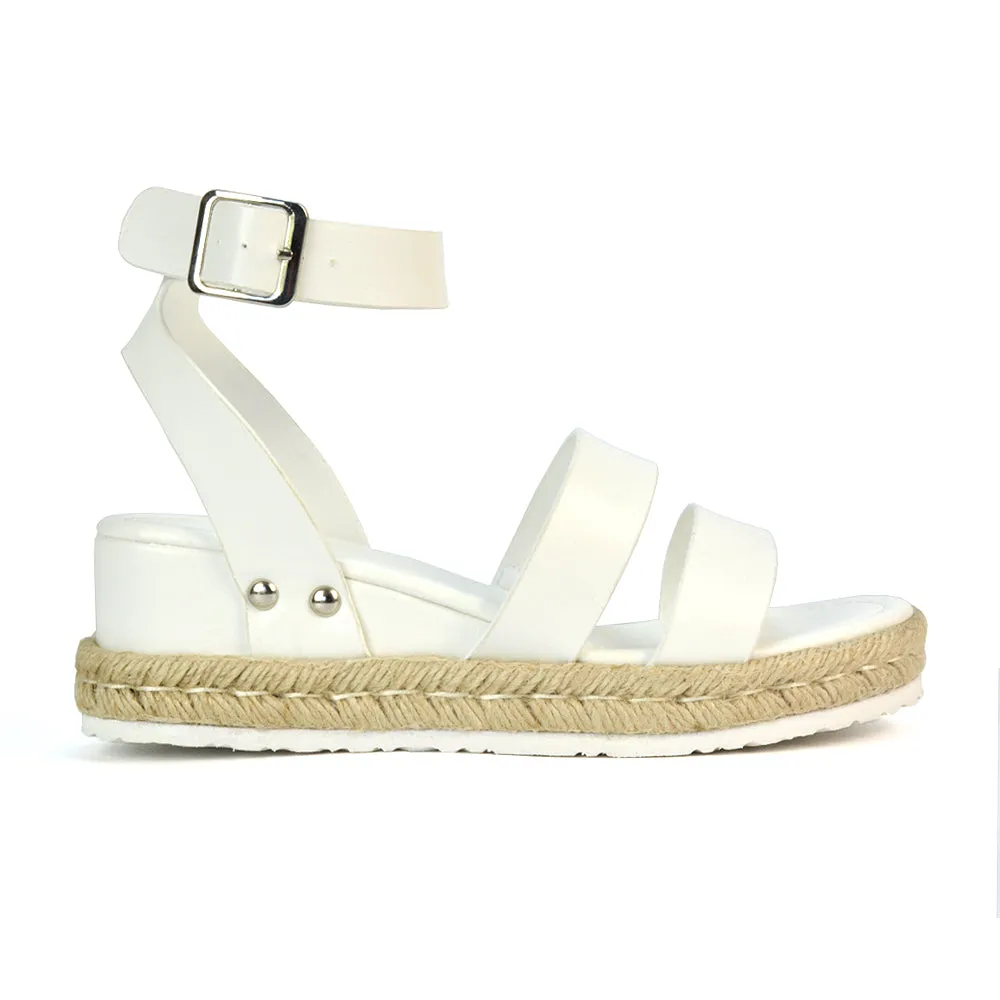 Jorja Platform Wedge Heel Sandals Espadrilles in Gold Metallic