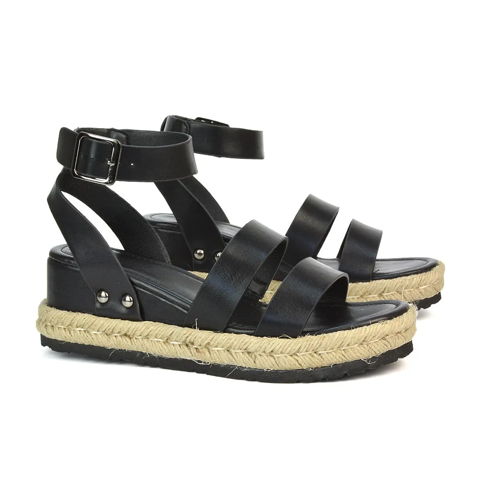 Jorja Platform Wedge Heel Sandals Espadrilles in Gold Metallic