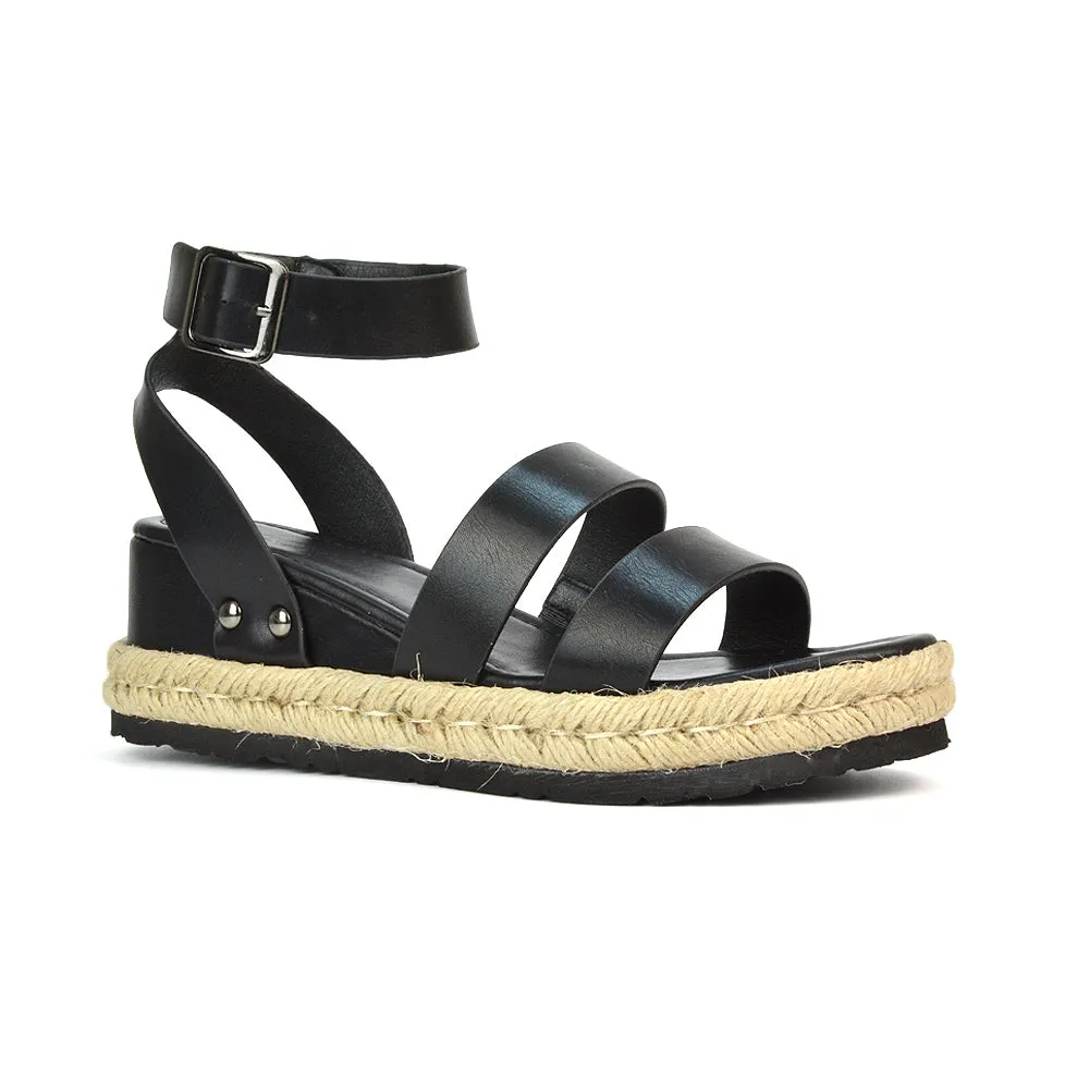 Jorja Platform Wedge Heel Sandals Espadrilles in Gold Metallic