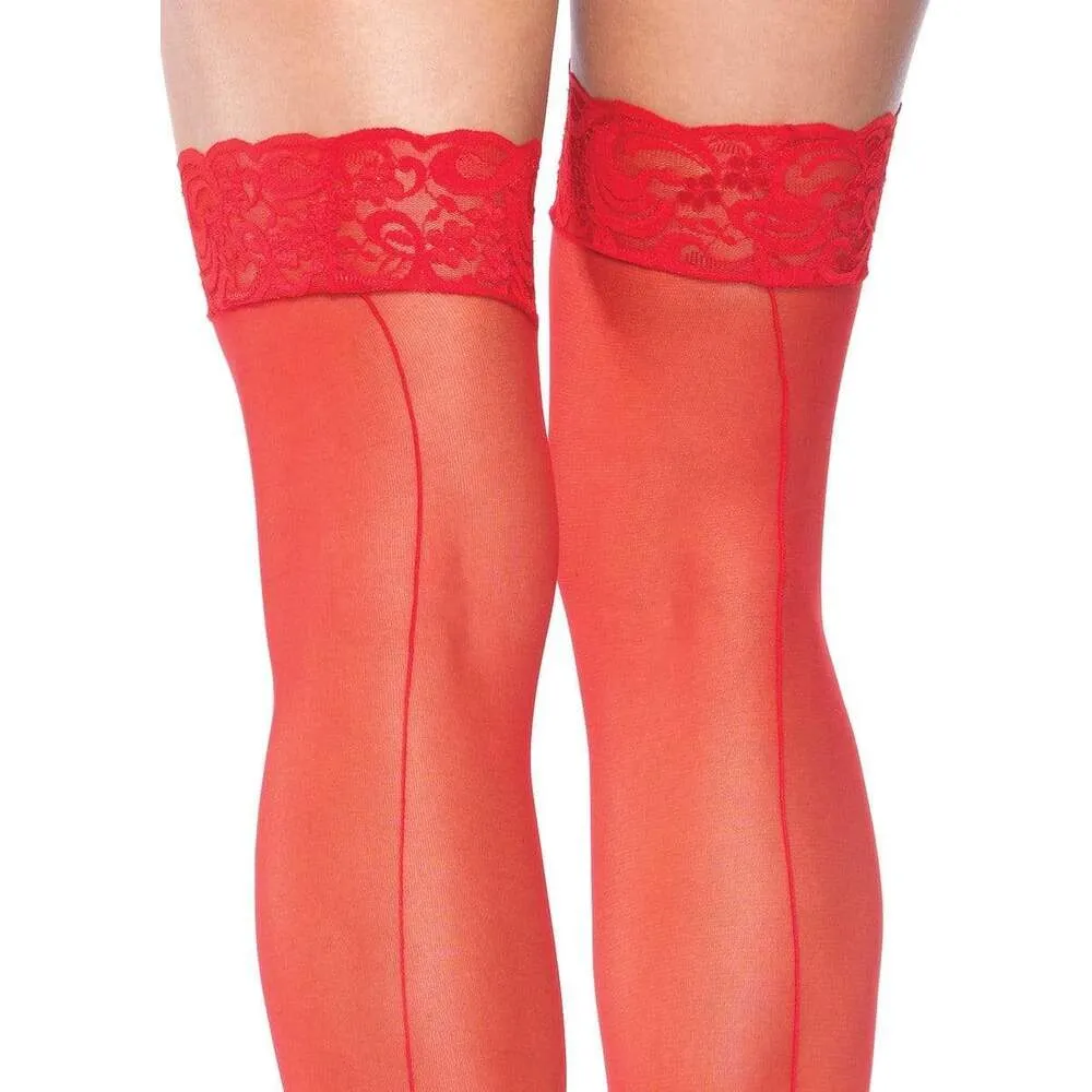 Leg Avenue Sheer Stockings With Backseam Red Size 6 To 12