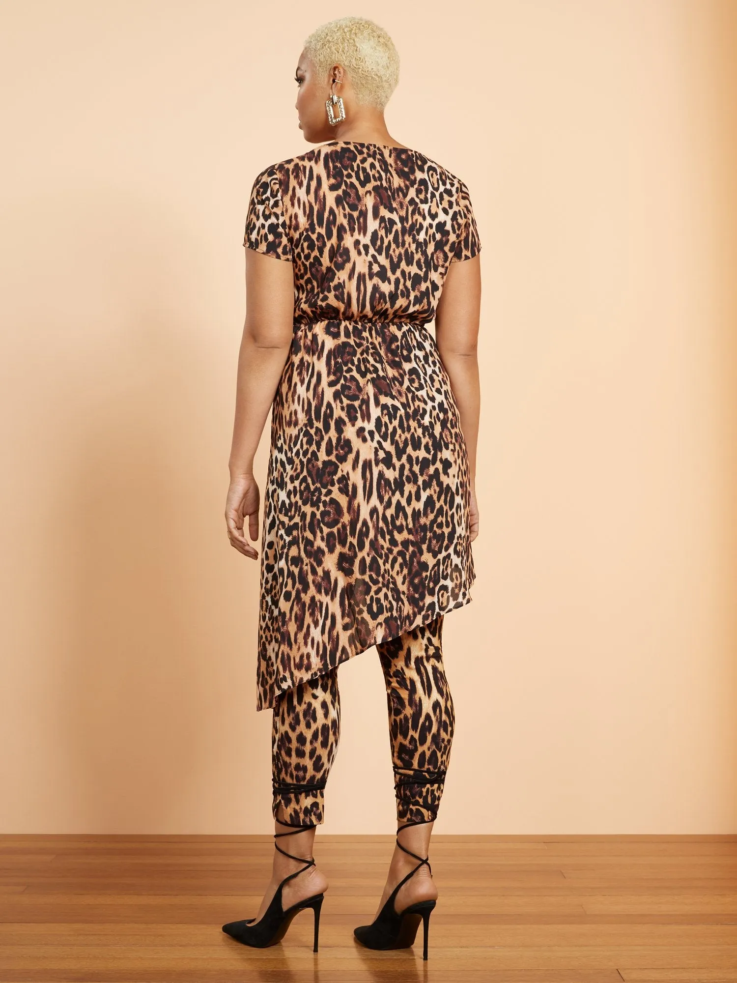 Leopard-Print Knotted Waist High-Low Top