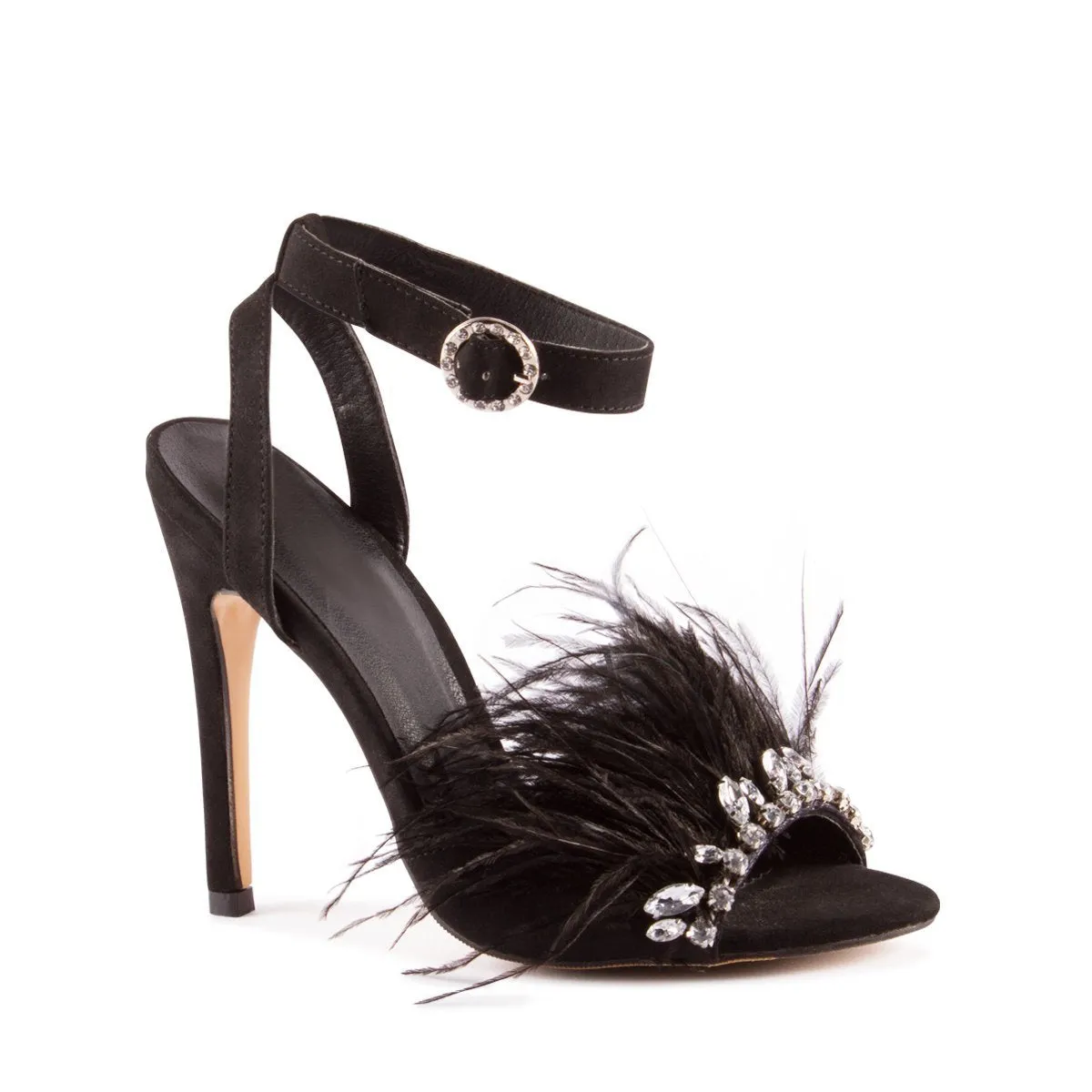 Nanda Anklestrap Feathered Diamante Sandal