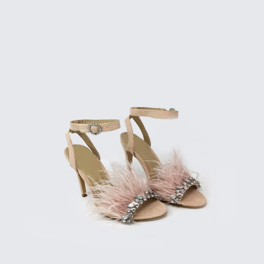 Nanda Anklestrap Feathered Diamante Sandal