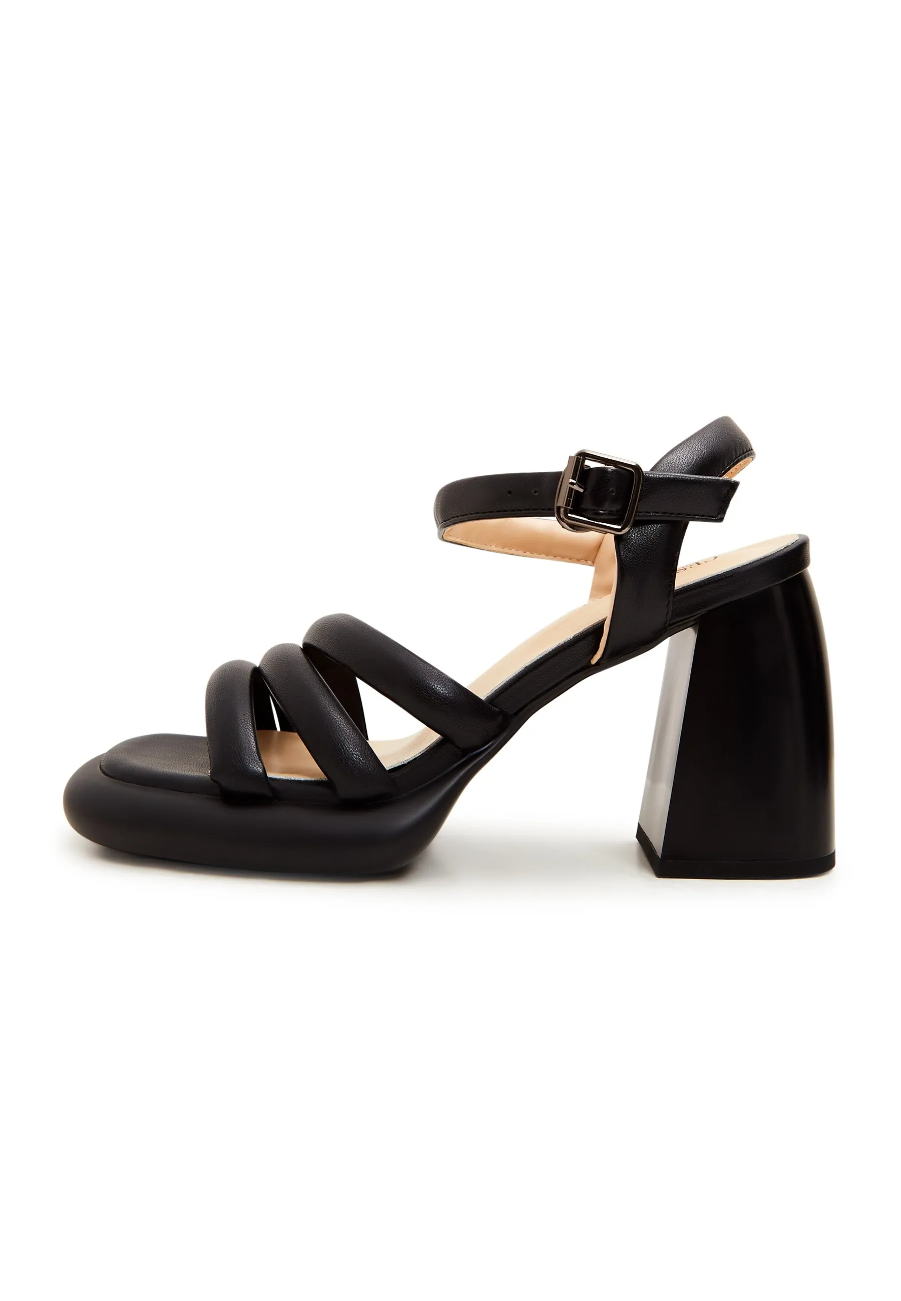 Open Toe Block Heeled Sandals - Black