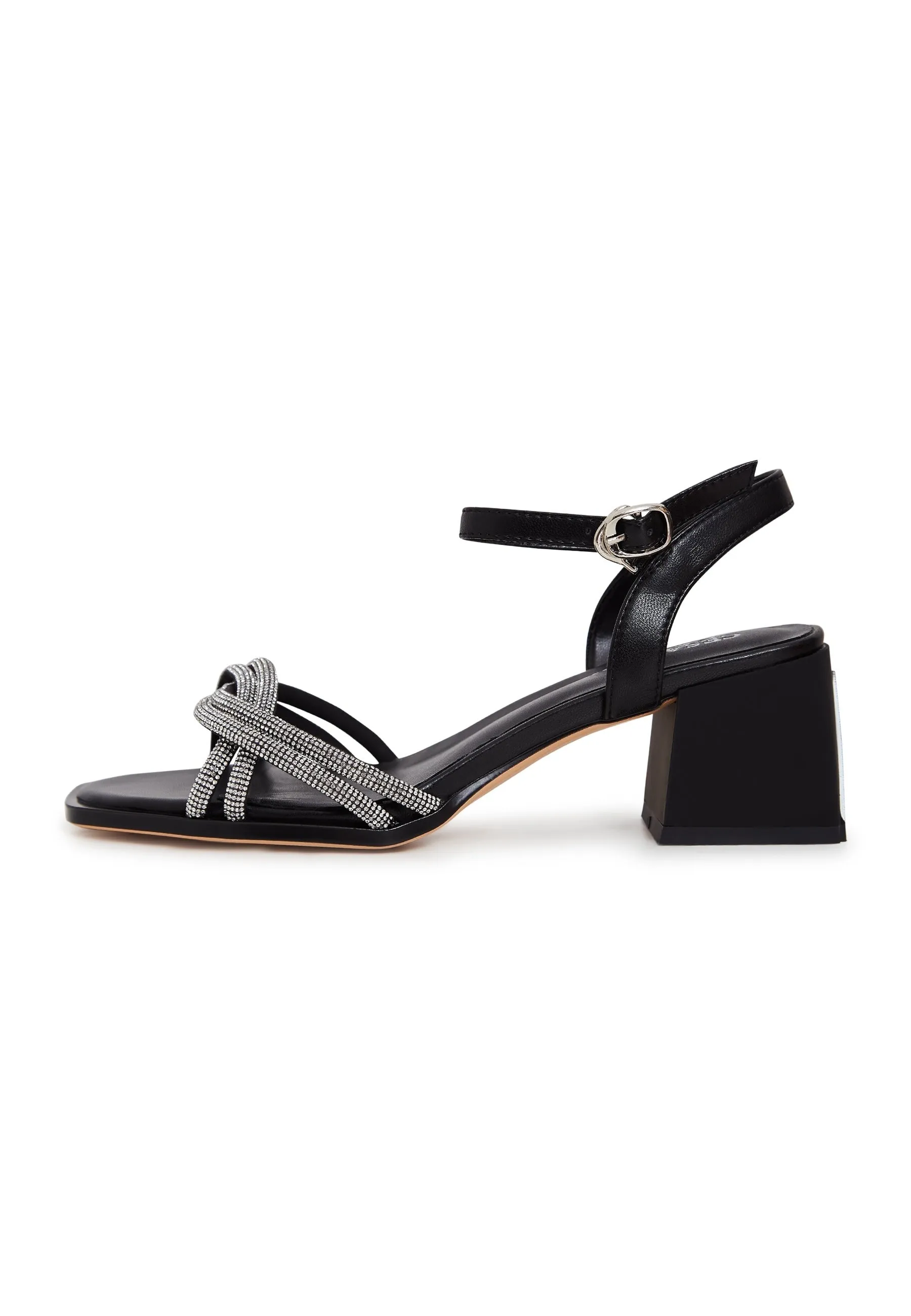 Open Toe Leather Block Heels  Sandals Andrea - Black