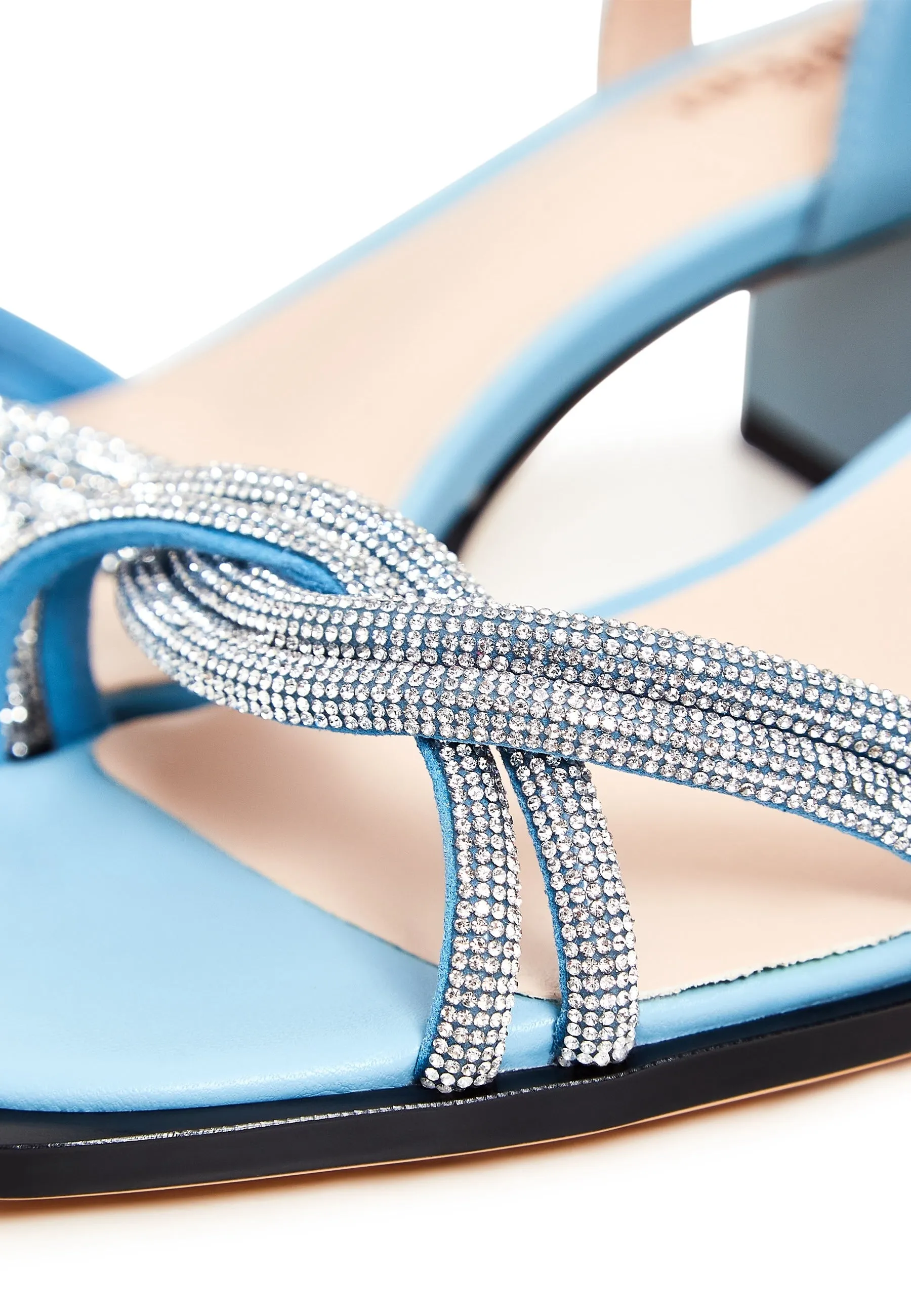 Open Toe Leather Block Heels  Sandals Andrea - Blue