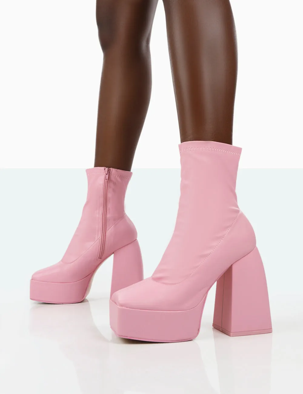 Own Thing Wide Fit Pink PU Chunky Platform Heel Block Ankle Boots