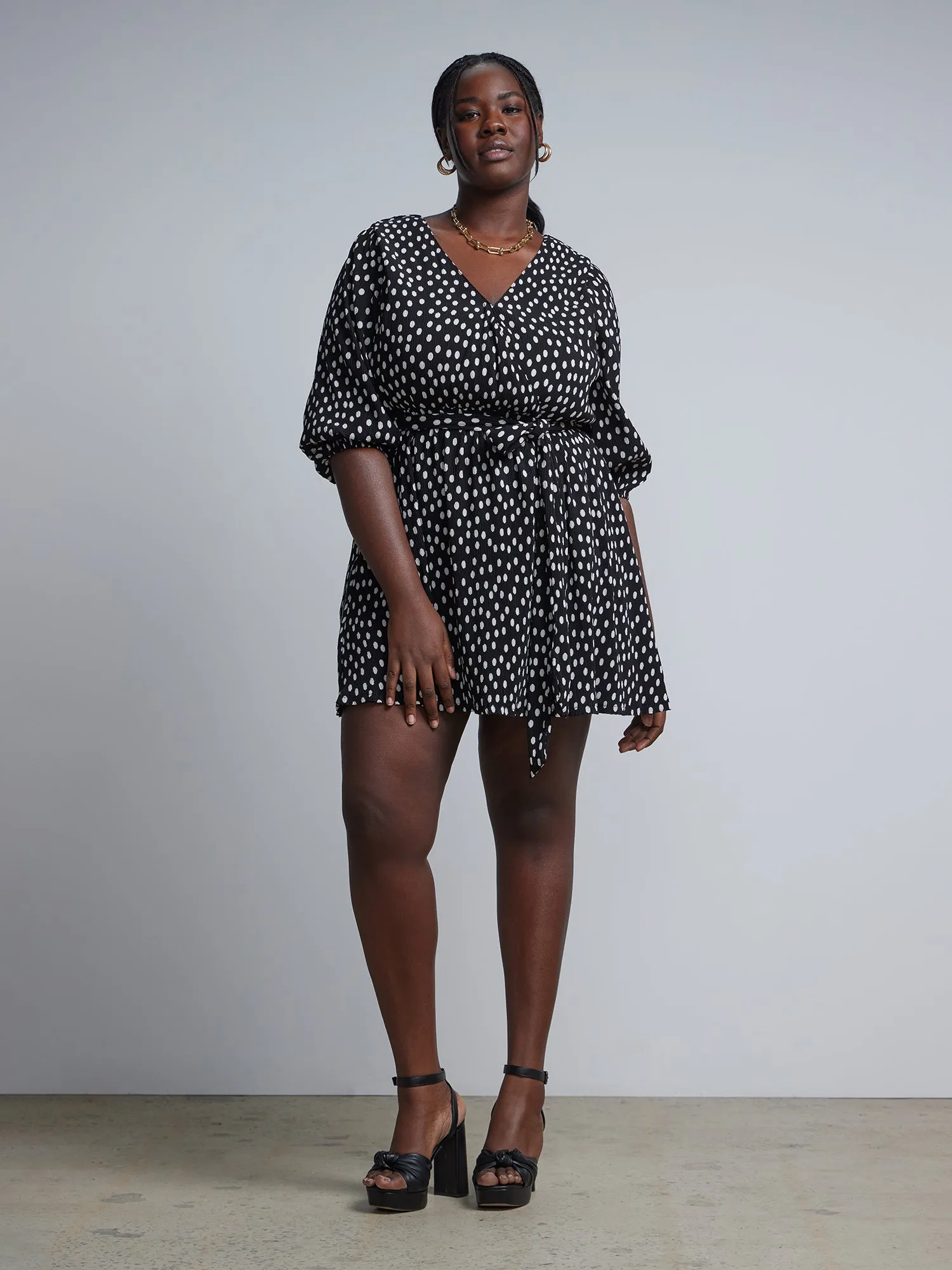 Plus Polka-Dot Wrap Dress