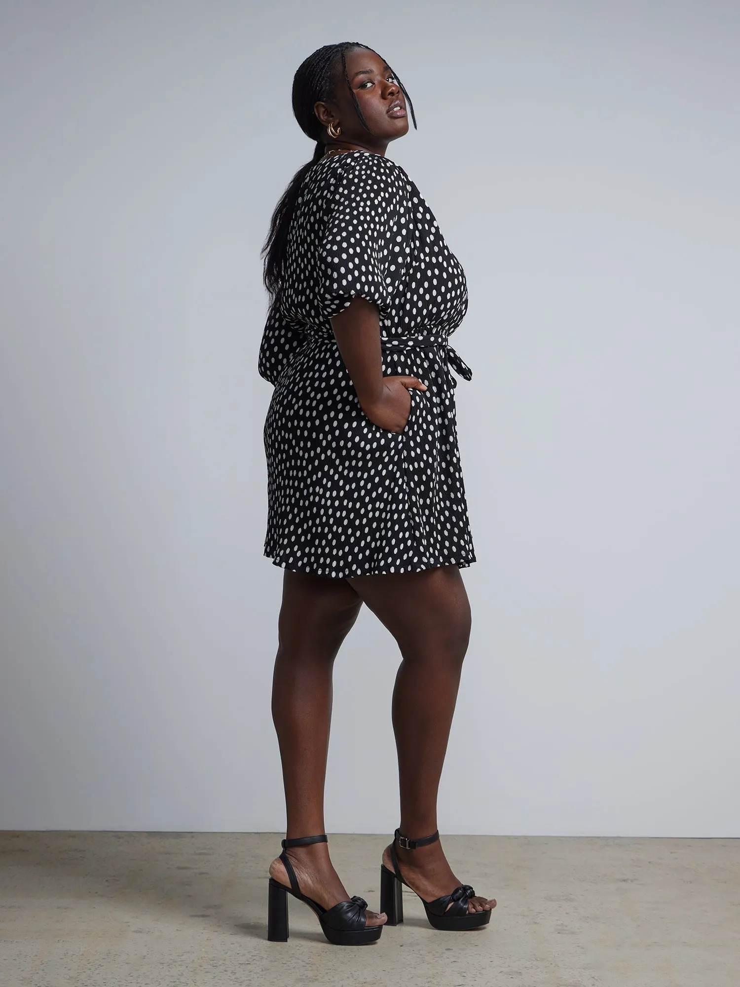 Plus Polka-Dot Wrap Dress