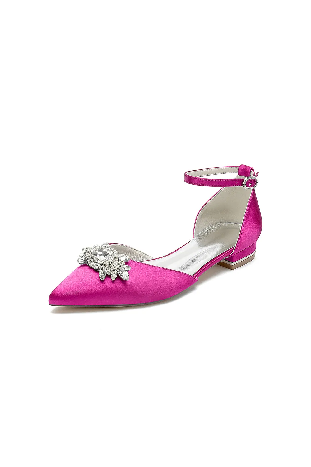 Pointed Toe Rhinestone Ankle Strap Kitten Heels