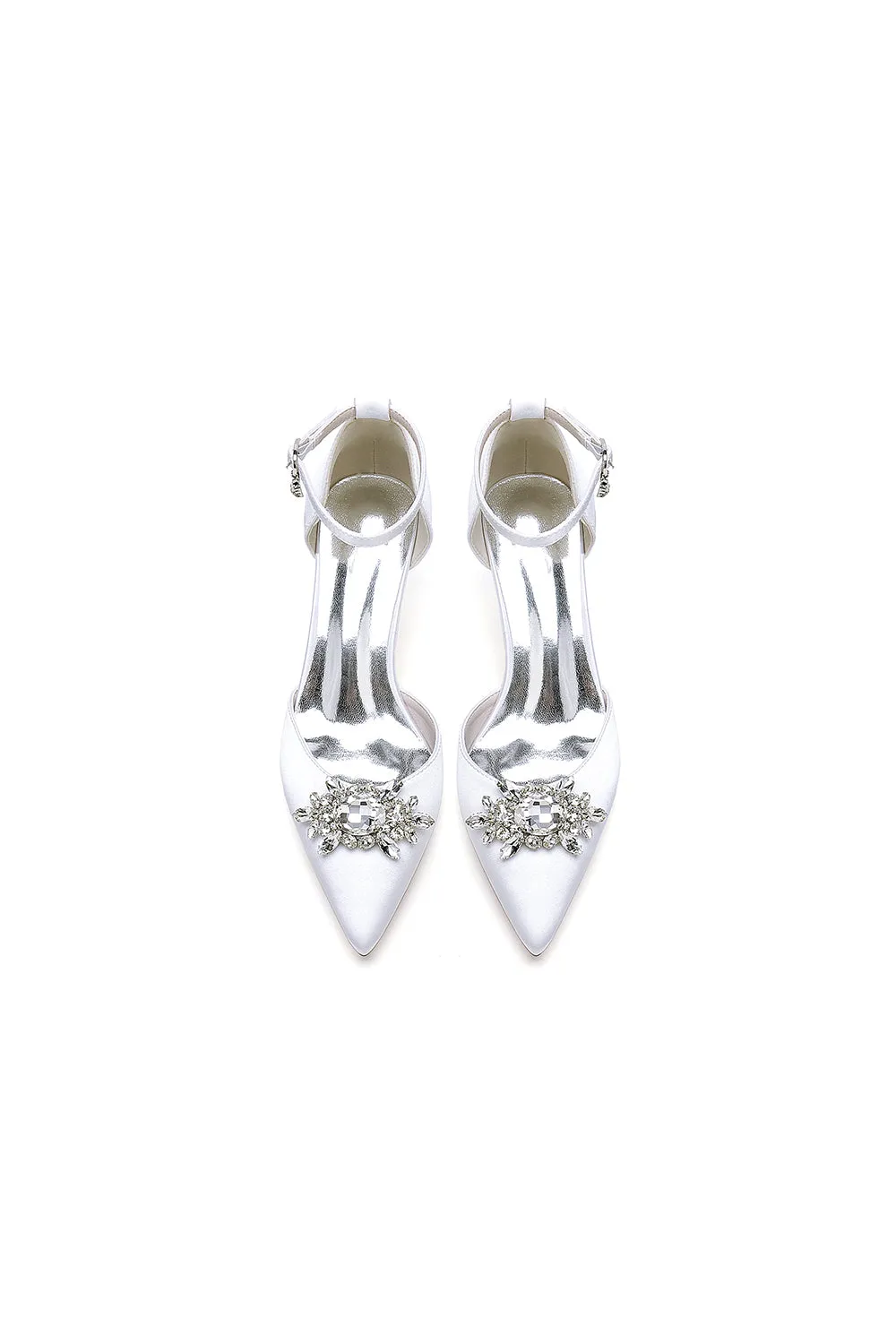 Pointed Toe Rhinestone Ankle Strap Kitten Heels