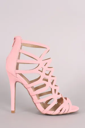 Qupid Nubuck Strappy Caged Stiletto Heel