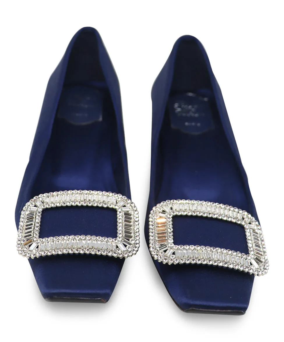 Roger Vivier Navy Satin Rhinestone Heels sz 8