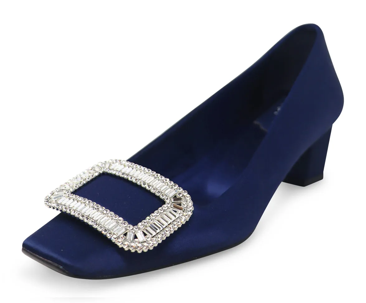 Roger Vivier Navy Satin Rhinestone Heels sz 8