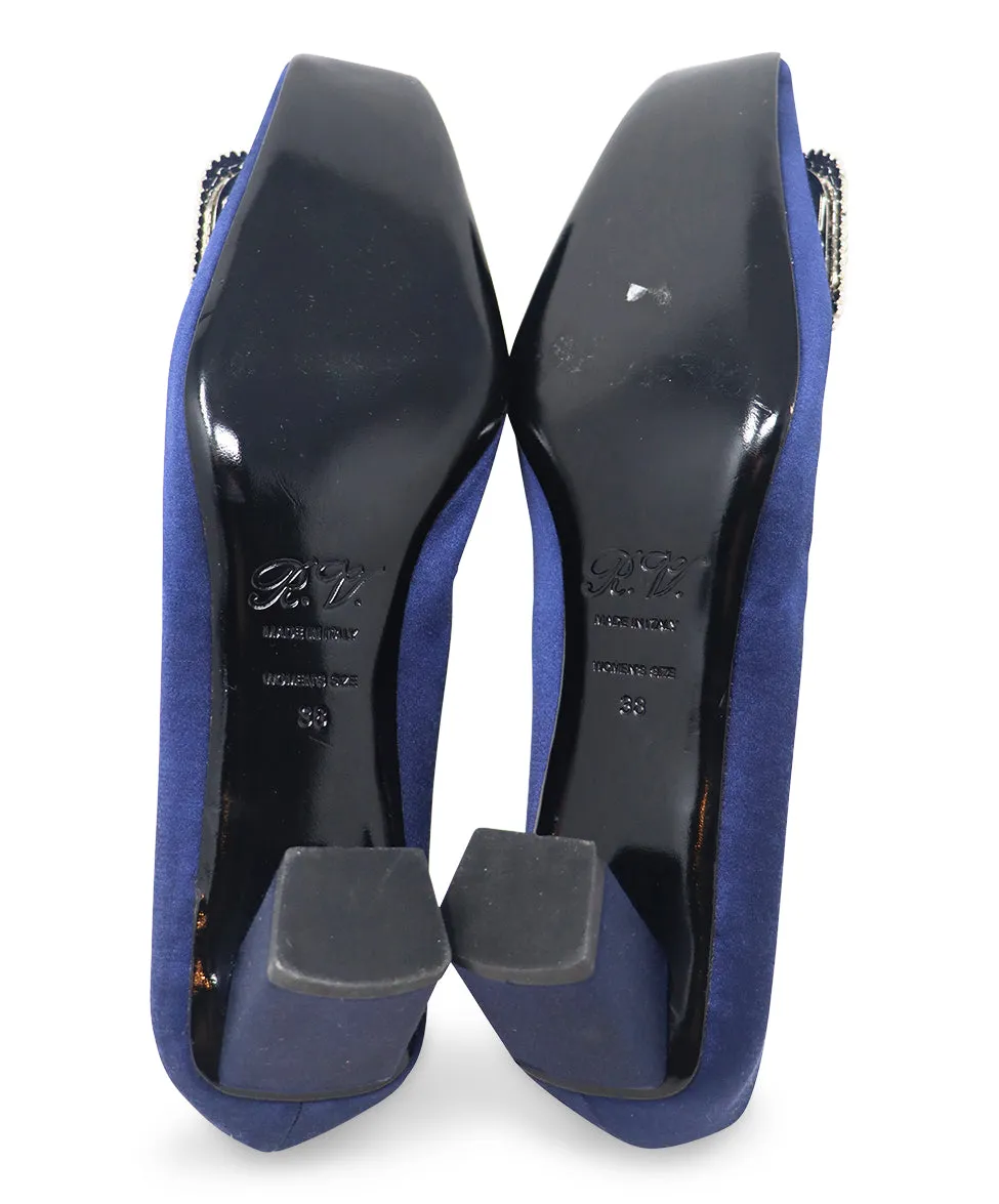 Roger Vivier Navy Satin Rhinestone Heels sz 8