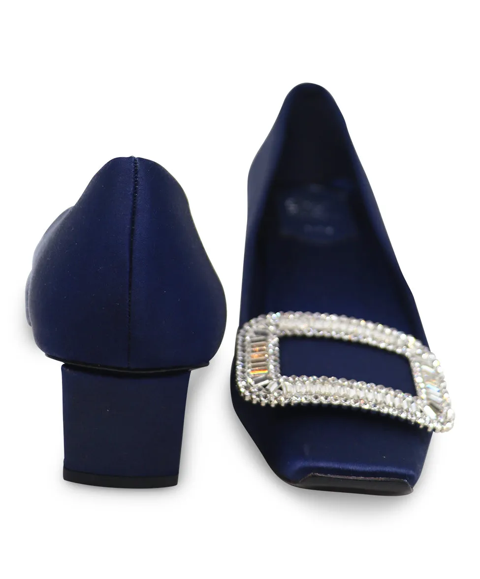 Roger Vivier Navy Satin Rhinestone Heels sz 8