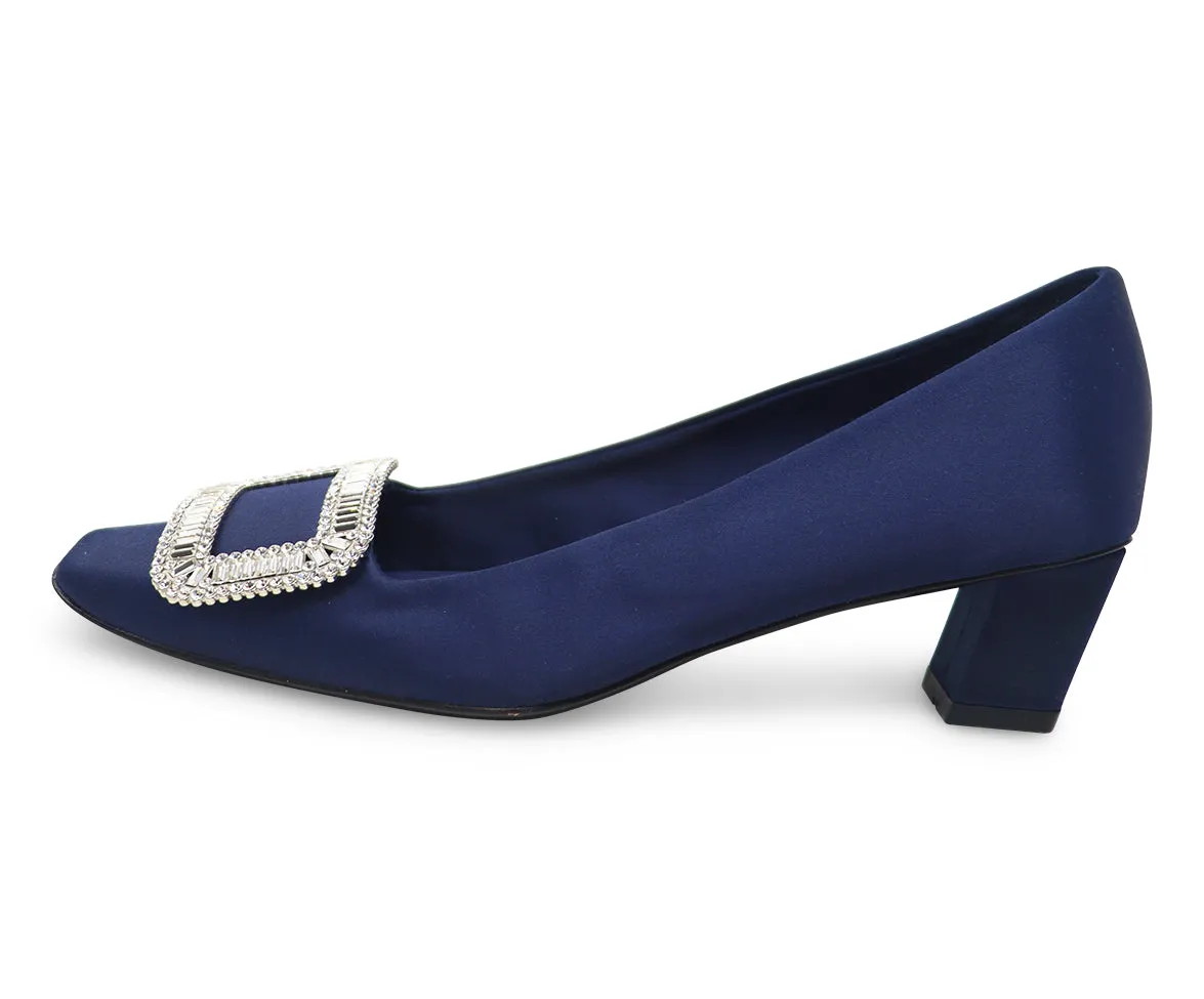 Roger Vivier Navy Satin Rhinestone Heels sz 8